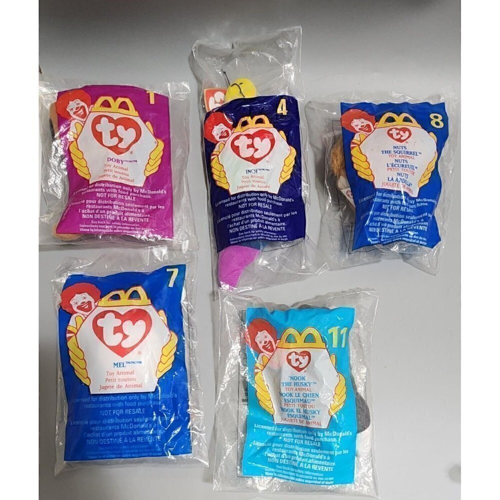 VINTAGE 1998-1999 McDonalds Happy Meal TY Teenie Beanies New Sealed Lot Of 5